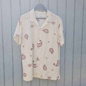 Distortion Mens Medium Paisley Print Cream Shirt